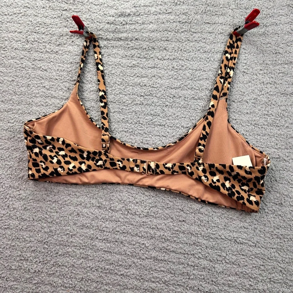 Aerie Leopard Scoop Bikini Top Tan Black Size L Animal Print Beachy Trendy Boho